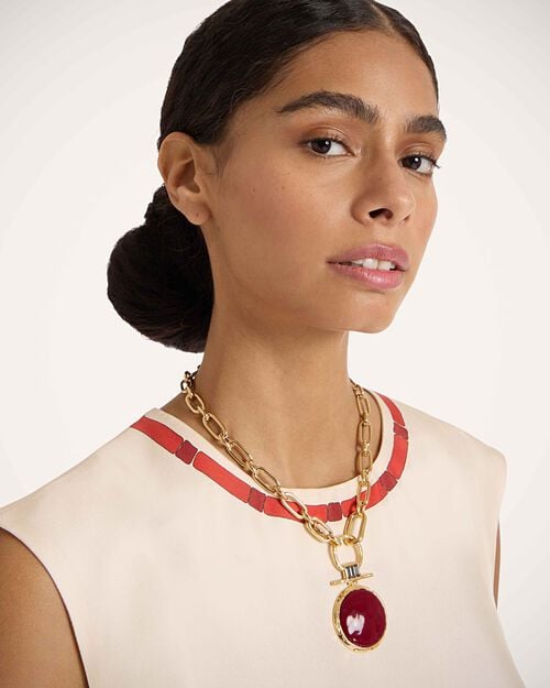 la doublej Shen Loop Necklace 24k Gold Plate & Red Enamel