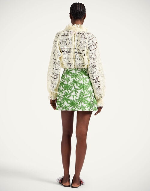 La Doublej Short Skirt Tropicana White In Jacquard Matelassé