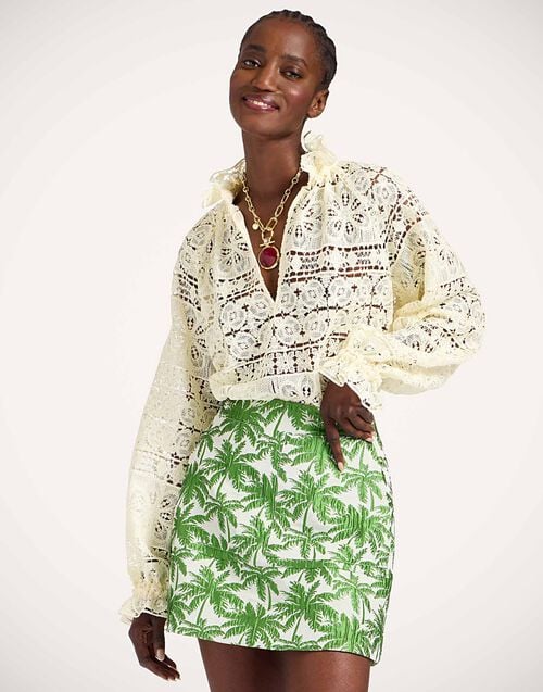 La Doublej Short Skirt Tropicana White In Jacquard Matelassé