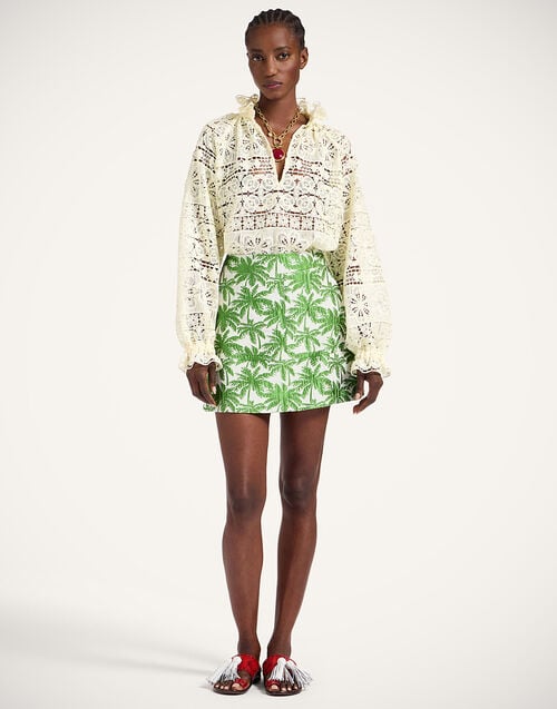 la doublej Short Skirt Tropicana White in Jacquard Matelassé