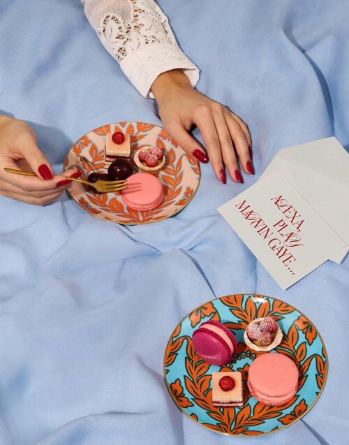 La Doublej Side Plates Set Of 2 Turquoise - Pink Garland In Porcelain