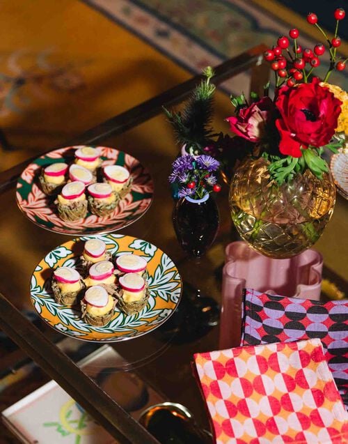 La Doublej Side Plates Set Of 2 Yellow - Violet Garland In Porcelain