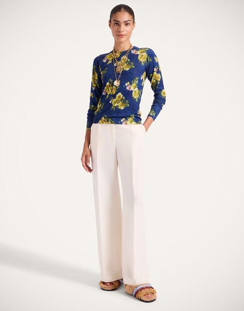 La Doublej Silky Crew Neck Riptide Midnight Blue In Silk Cashmere