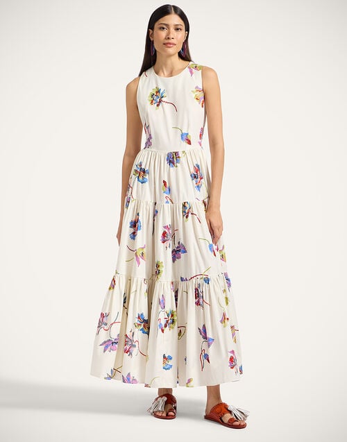 La Doublej Sleeveless Big Dress Infiorata White In Summer Poplin