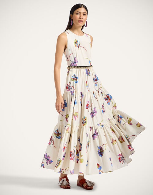 la doublej Sleeveless Big Dress Infiorata White in Summer Poplin