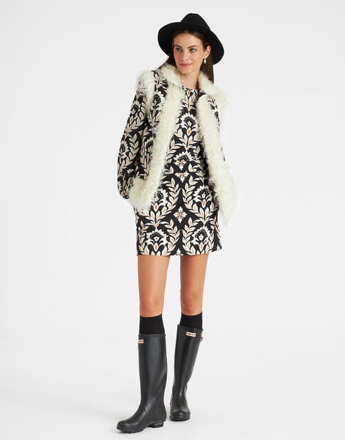 la doublej Sleeveless Folk Jacket Ghirlanda Black in Compact Jersey