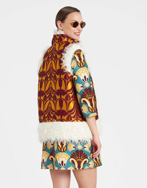 La Doublej Sleeveless Folk Jacket Papyrus Gold In Jacquard
