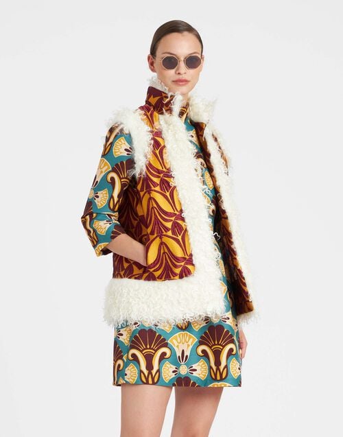La Doublej Sleeveless Folk Jacket Papyrus Gold In Jacquard