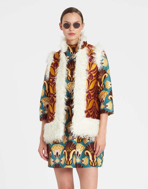 la doublej Sleeveless Folk Jacket Papyrus Gold in Jacquard