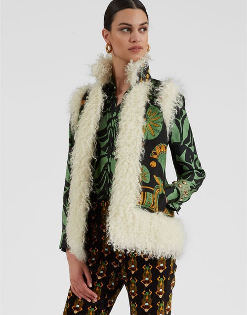 la doublej Sleeveless Folk Jacket The Nile Placée Black in Faille