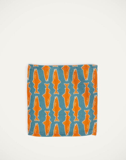 La Doublej Small Napkins Set Of 4 Como Fish Blue Small In Linen