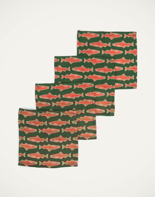 La Doublej Small Napkins Set Of 4 Como Fish Green Small In Linen