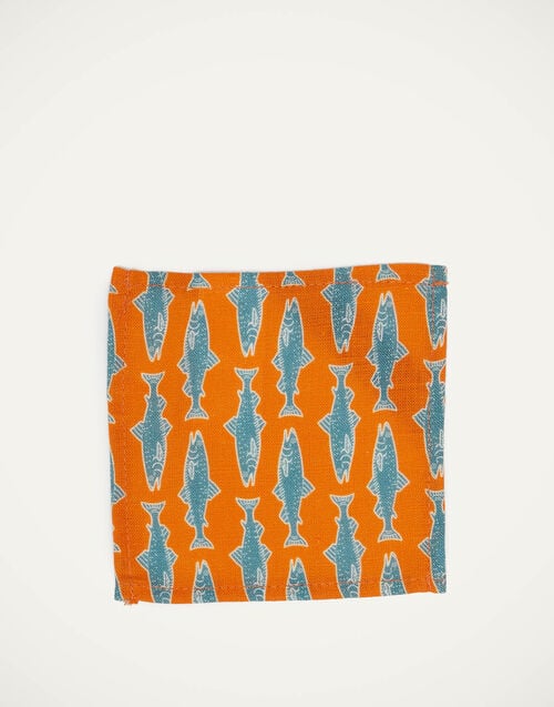 La Doublej Small Napkins Set Of 4 Como Fish Orange Small In Linen