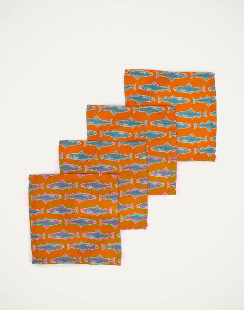 La Doublej Small Napkins Set Of 4 Como Fish Orange Small In Linen