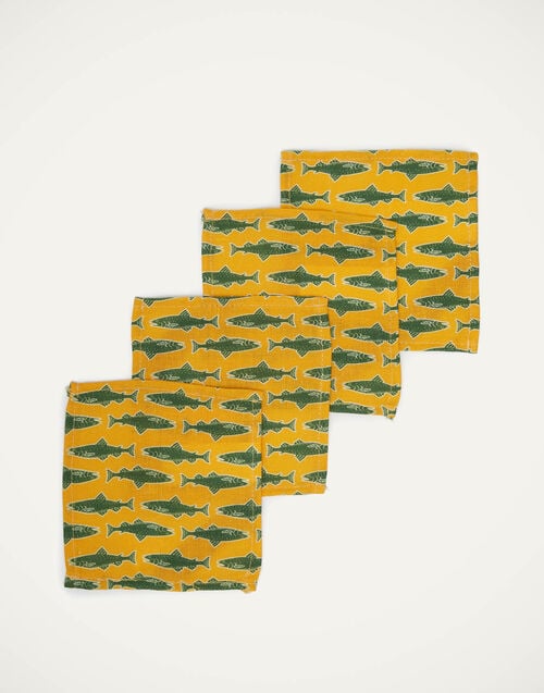 La Doublej Small Napkins Set Of 4 Como Fish Yellow Small In Linen