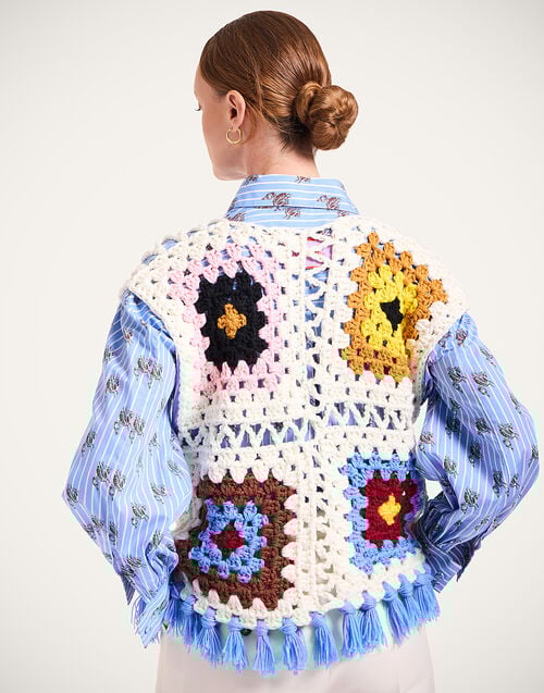 La Doublej Sole Star Crochet Top Flower Tile Ivory In Crochet Wool