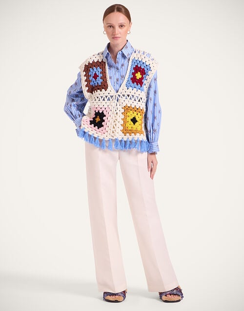 La Doublej Sole Star Crochet Top Flower Tile Ivory In Crochet Wool