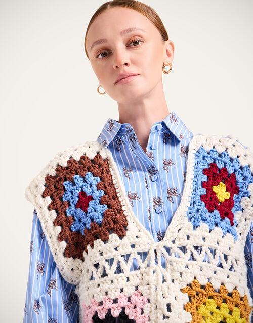 La Doublej Sole Star Crochet Top Flower Tile Ivory In Crochet Wool