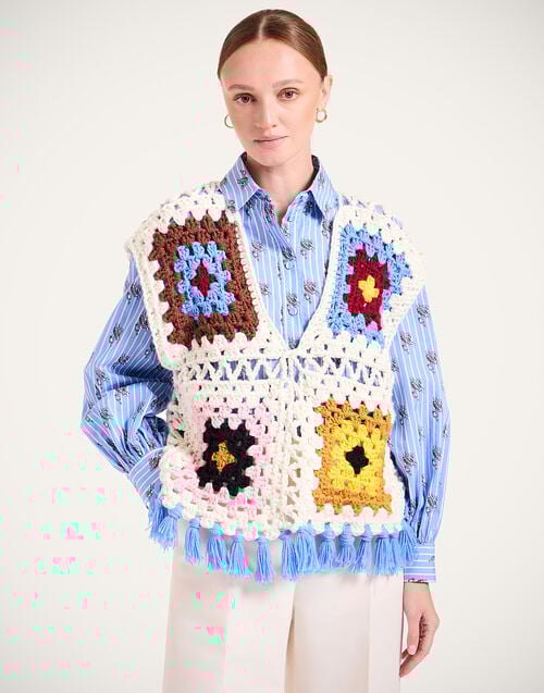 la doublej Sole Star Crochet Top Flower Tile Ivory in Crochet Wool