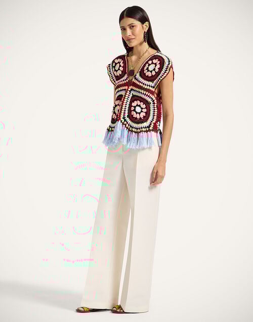 La Doublej Sole Star Crochet Top Multicolor Red & Black In Cotton Crochet