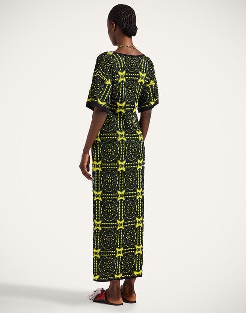 La Doublej Sole Star Dress Multicolor Green & Yellow In Cotton Mix Jacquard