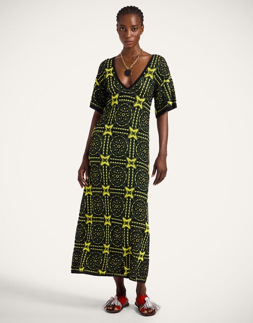 La Doublej Sole Star Dress Multicolor Green & Yellow In Cotton Mix Jacquard