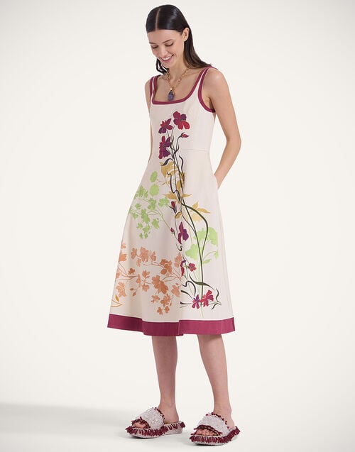 la doublej Sophia Dress Corsage Placée Ivory in Flat Cotton Stretch