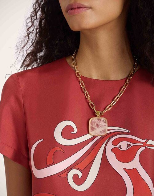 La Doublej Soul Pendant Necklace 24k Gold Plate & Pink Quartz