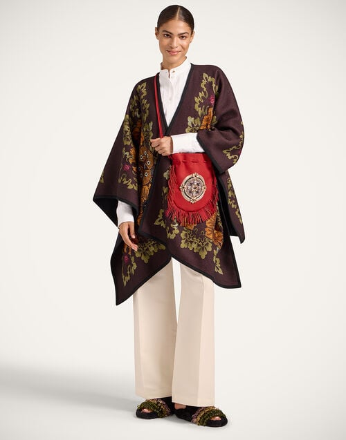 La Doublej Soul Poncho Bounty Placée Burgundy In Baize Wool