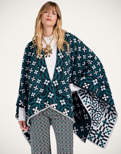 La Doublej Soul Poncho Byte Placée Green In Wool Silk