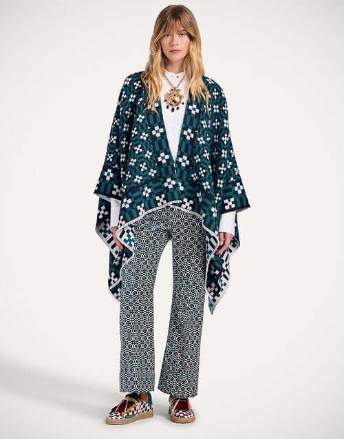 La Doublej Soul Poncho Byte Placée Green In Wool Silk