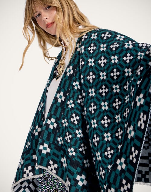 la doublej Soul Poncho Byte Placée Green in Wool Silk