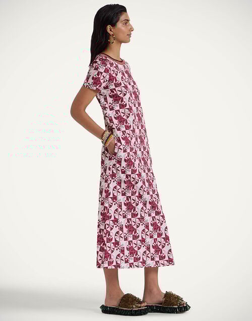 La Doublej Sporty Swing Dress Eclipse Burgundy In Cotton Jersey