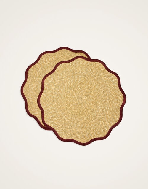 la doublej Straw Cloud Placemats Set Of 2 Solid Bordeaux in Palm Straw