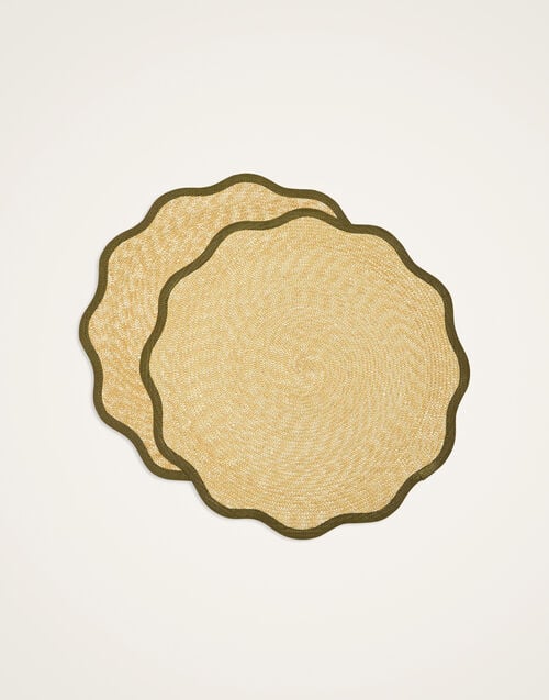 la doublej Straw Cloud Placemats Set Of 2 Solid Olive in Palm Straw