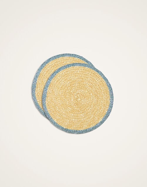 la doublej Straw Coasters Set Of 2 Solid Light Blue in Palm Straw