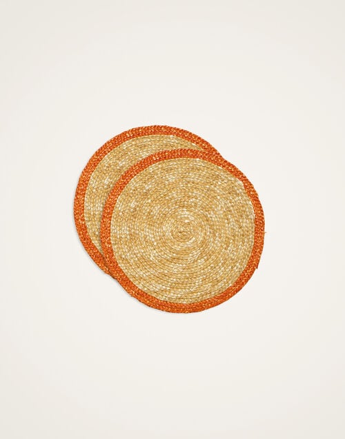 la doublej Straw Coasters Set Of 2 Solid Orange in Palm Straw
