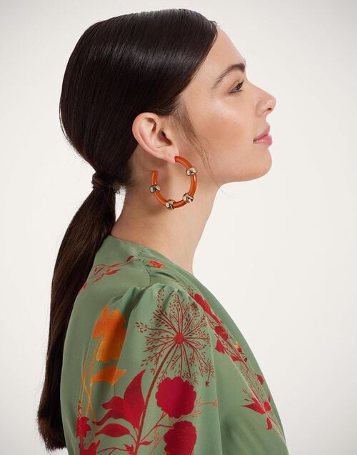 La Doublej Studded Hoops Solid Orange In Resin And Brass