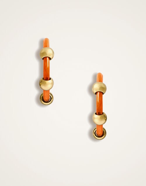 La Doublej Studded Hoops Solid Orange In Resin And Brass