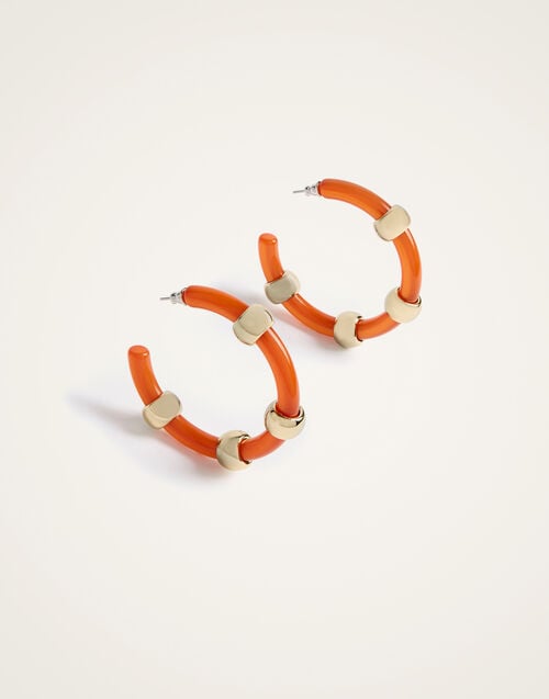 La Doublej Studded Hoops Solid Orange In Resin And Brass