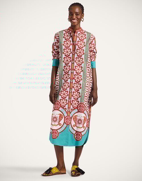 La Doublej Sundowner Tunic Pagoda Placée Rust In Cotton Poplin