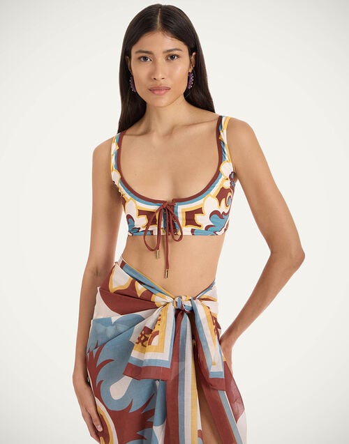 la doublej Sunset Bikini Top Palazzo Placée Chocolate in Supreme Lycra