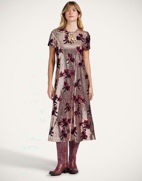 La Doublej Super Midi Swing Dress Primrose Bronze In Paillettes