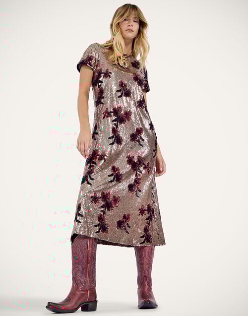 la doublej Super Midi Swing Dress Primrose Bronze in Paillettes