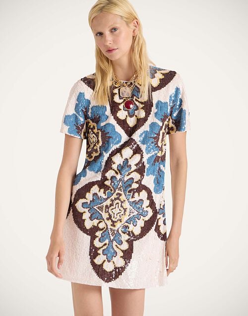 La Doublej Super Mini Swing Dress Palazzo Chocolate In Paillettes