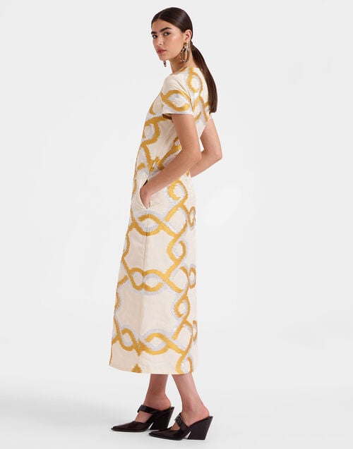 La Doublej Super Swing Dress Tackle Gold In Jacquard