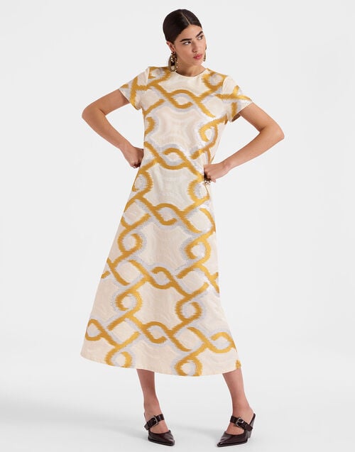 la doublej Super Swing Dress Tackle Gold in Jacquard