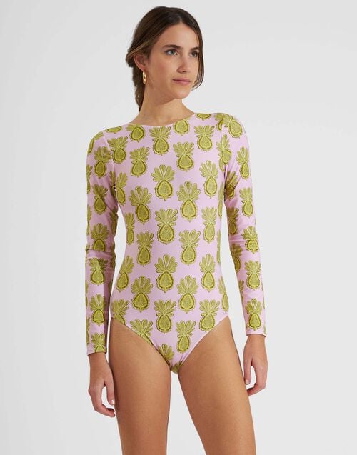 la doublej Surf Suit Pineapple Sunflower Pink in Lycra