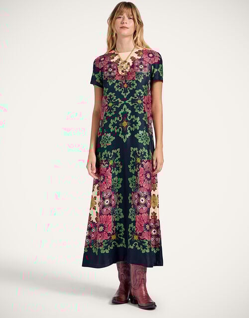 la doublej Swing Dress Bounty Placée Red in Silk Twill