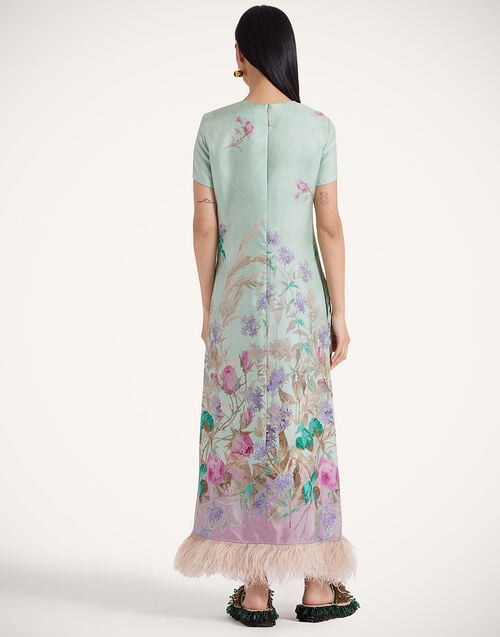 La Doublej Swing Dress Heath Placée Mint In Silk Twill With Feathers